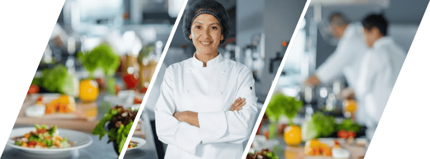 Culinary professionals preparing food safely in a commercial kitchen environment