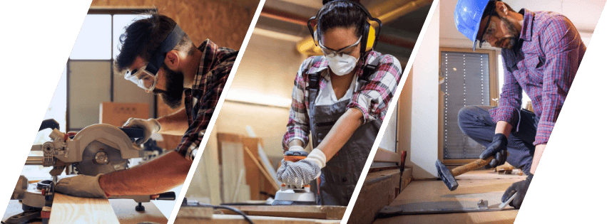 Carpenters measuring, framing, and installing structural components on a construction site