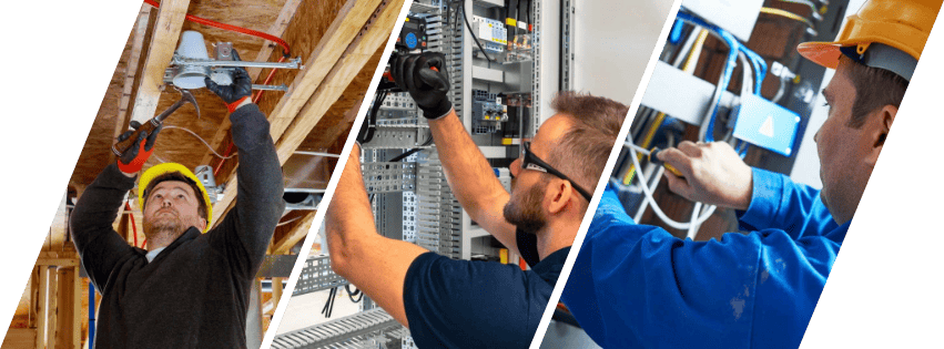 Electricians installing and troubleshooting electrical systems on a job site