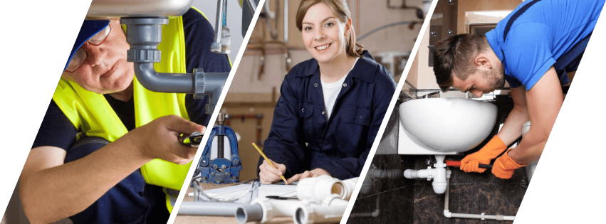 Construction plumbers installing and servicing plumbing systems on a building site